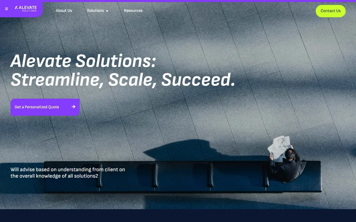 Alevate Solutions — homepage on desktop