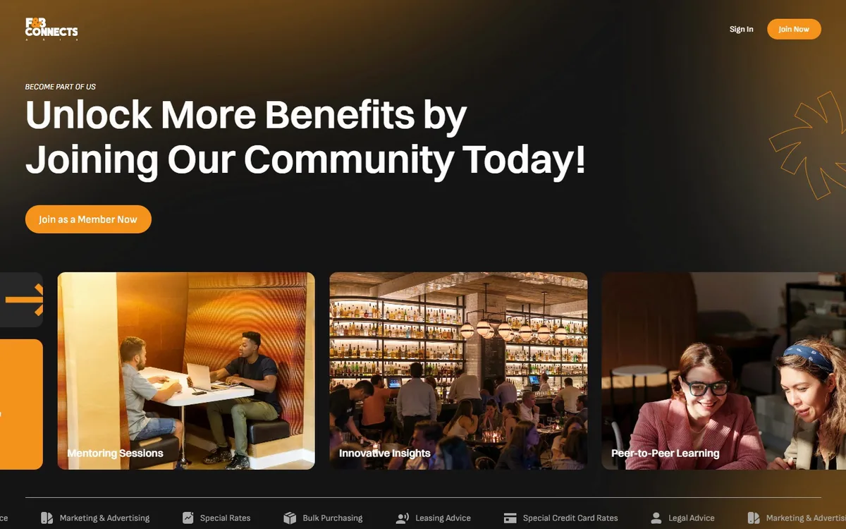F&B Connects — homepage on desktop