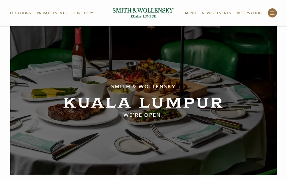 Smith & Wollensky Malaysia — homepage on desktop