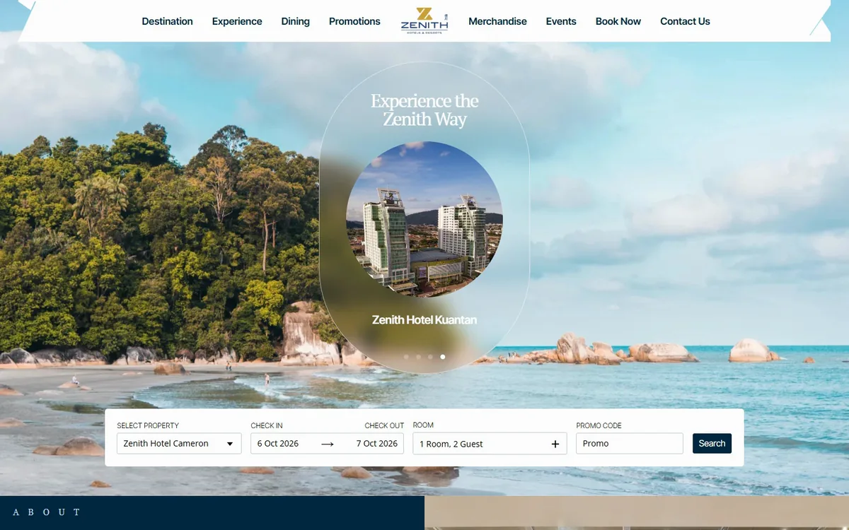 The Zenith Hotel — homepage on desktop