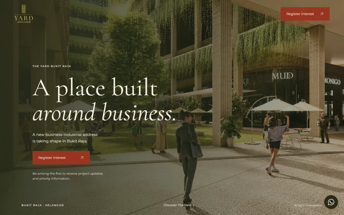 The Yard Bukit Raja — homepage on desktop